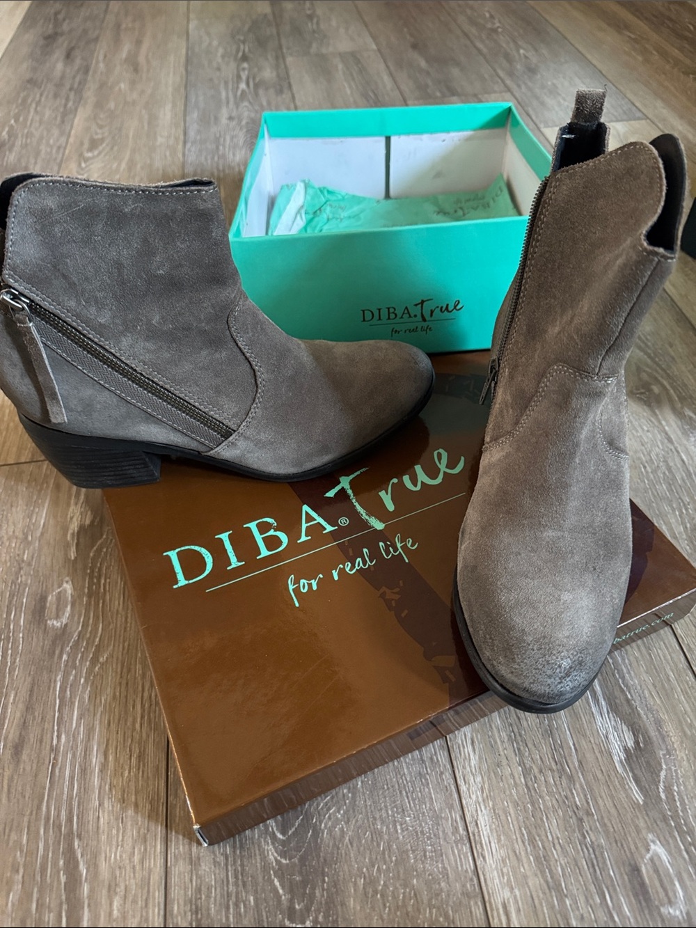 Diba Gray Suede Ankle Booties with Side Zip